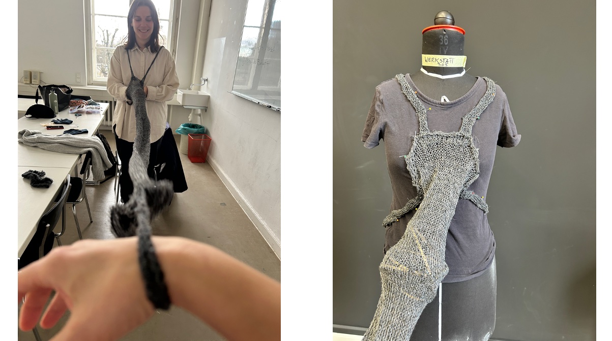 The knitted sensor panel worn on the body and draped over a dress form